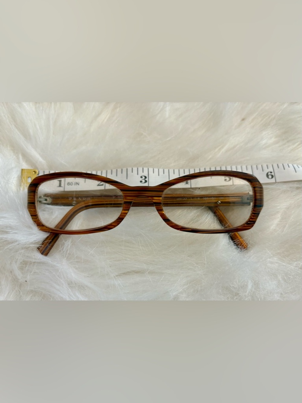 Prada- Brown, Camel & Black Striped Rectangular Eyeglass Frames - Picture 7 of 7